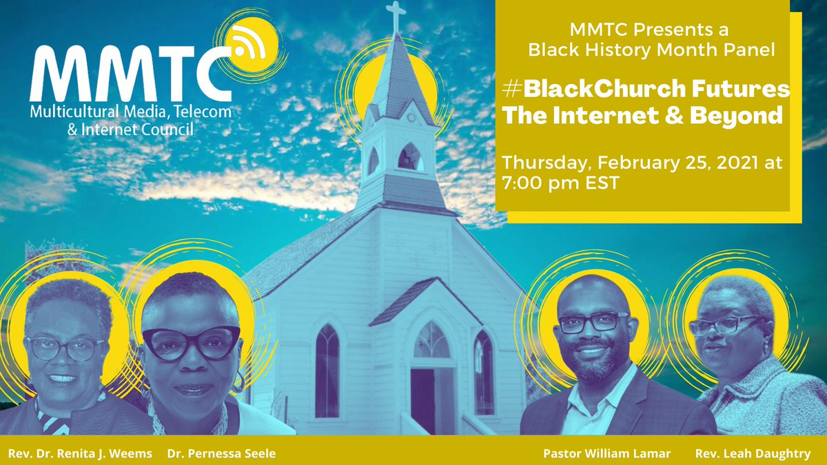 USTelecom's tweet image. Join our partners @MMTConline for a #BHM panel on #BlackChurch Futures &amp;amp; #EBBProgram. We look forward to hearing from @SistahWilson @Pernessa @LeahDaughtry as thoughtleaders discuss community-based outreach of the @FCC Emergency Broadband Benefit Program. facebook.com/mmtconline