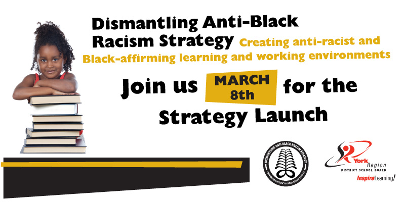 YRDSB is committed to inclusion &amp; working with community partners, staff &amp; students to address anti-Black racism &amp; create safer spaces &amp; better outcomes for all members of the community.

Join us for the launch of our anti-Black racism strategy on Mar 8: ow.ly/KDlx30ryoQk