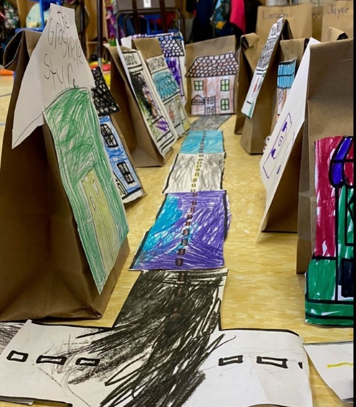 Rachele Harvey, TRRE Resident at Conway Elementary (SAU 9) taught a multi-day unit on community.  Kudos to Rachele for bringing community into the classroom and giving students multiple means of engagement.