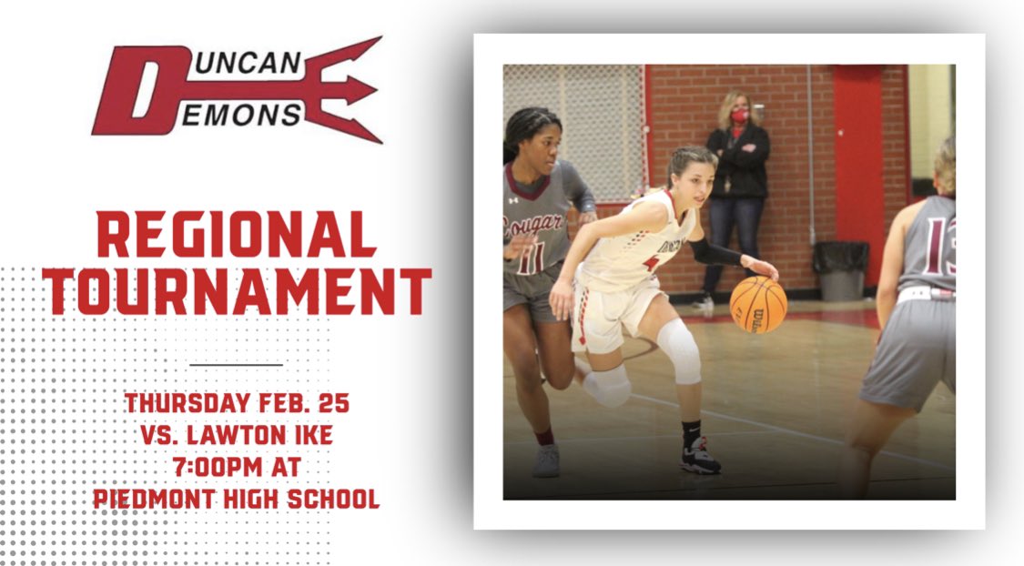 Good luck to our Lady Demons 🏀 team as they open the Regional Tournament tonight in Piedmont! 

#DemonNation