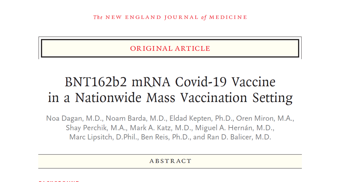 ow.ly/onya50DK6MT
1.  What is the data that has recently come out of Israel on the effectiveness of the Pfizer vaccine?
2.  How effective is the vaccine in real life?
3.  How effective is it at preventing asymptomatic spread?
4.  What does this mean for COVID restrictions?