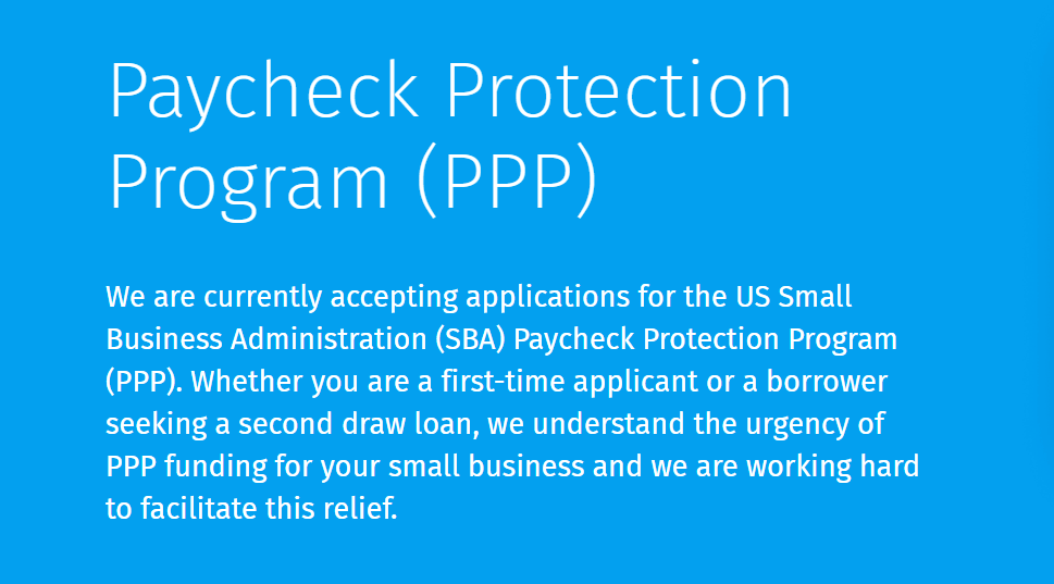 We are currently accepting applications from first-time borrowers and for second draw loans.

Apply today: https://t.co/GHhRWvD8iB

#sba #smallbiz #ppploan #stimulus #smallbusinessowner #sbaloan #PaycheckProtectionProgram #smallbusiness #financing #ppploans https://t.co/62fhZy0K0h