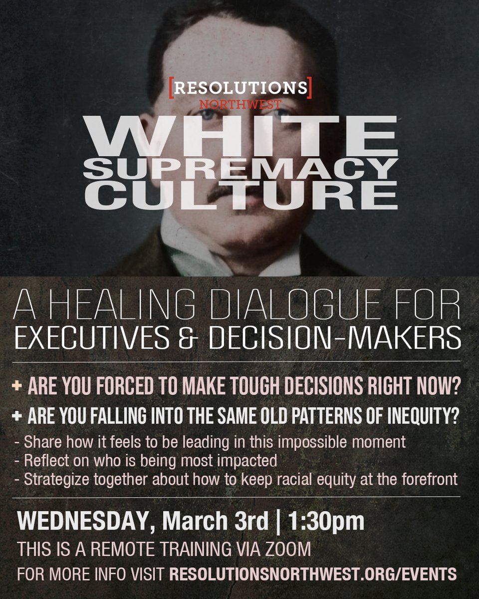 5 days left to sign up for our fan favorite White Supremacy Culture for white participants!!!! Register now at resolutionsnorthwest.org/event/dialogue…
 #Justice #EquityandInclusion #Resolutions