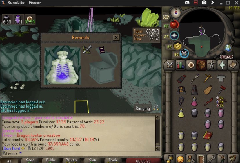 PureIronCC's tweet photo. My guy Fivoor just sniped himself a dragonhunter crossbow! #twodeaths #whatajoke #jkmybrudda #TeamTrest https://t.co/5h75wAo2S4