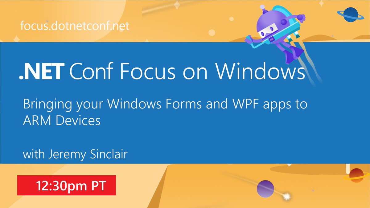 dotnet's tweet image. .NET 5 support for Windows Forms on ARM and WPF on ARM is coming in .NET 6.

In more from #dotNETConf... @sinclairinat0r talks about how running desktop applications on ARM devices natively can speed up performance for your end users.

📽️ msft.it/6010pAx6n