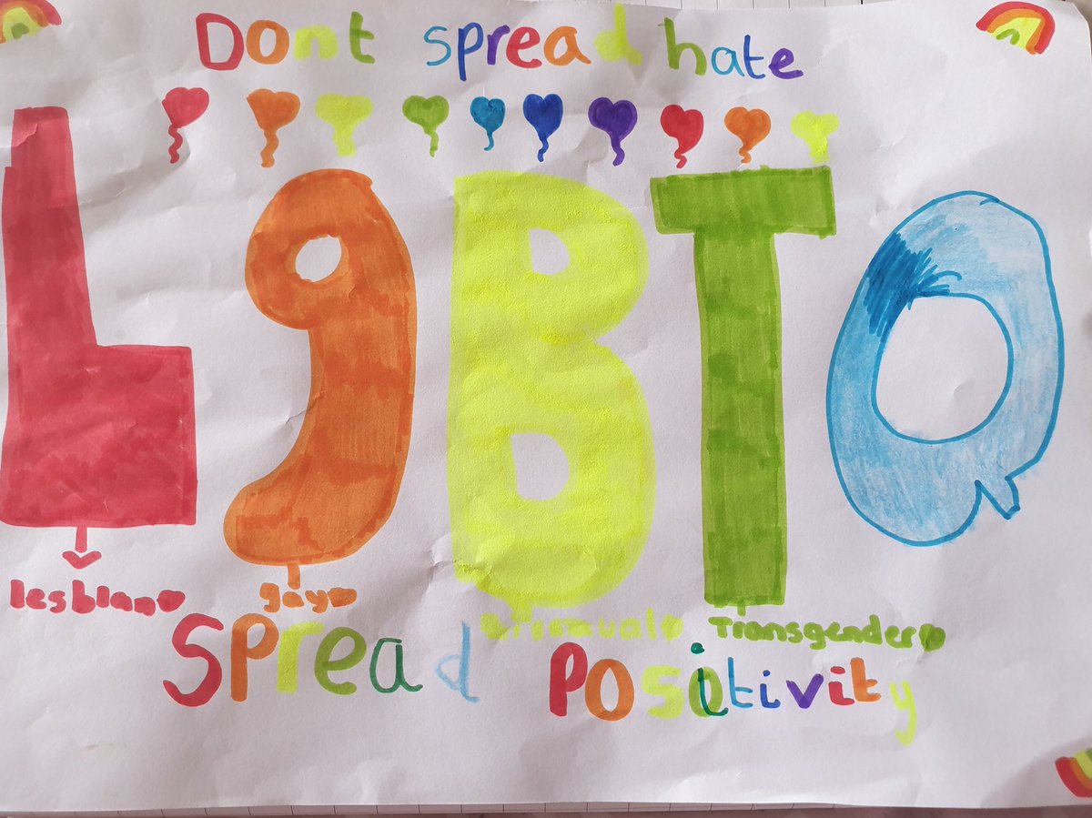 We love to see our children use the skills from our live lessons to complete some self directed work. After a discussion online, some of our children in Y5 created a poster around positivity and a cartoon drawing of a hero of theirs.