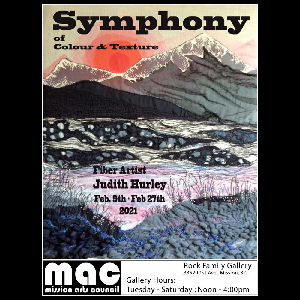 Only a couple more days to catch this amazing textile art show by Judith Hurley. Show comes down at 2:00pm on Saturday.
#MissionBC #MissionArtist #JudithHurley #FibreArt