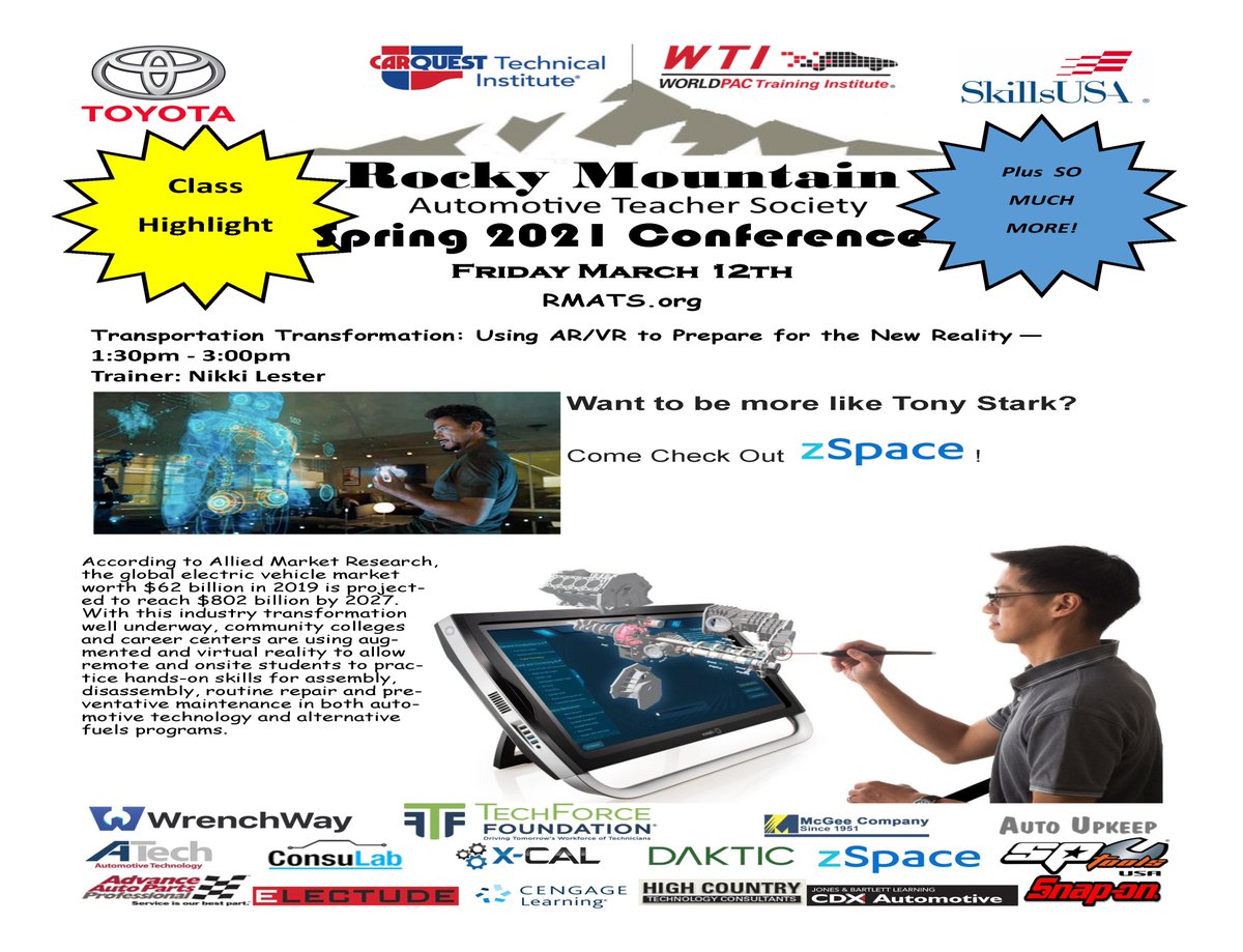 RMATSedu's tweet photo. Spring Automotive Educator Conference March 12, 2021. Register for this free conference at https://t.co/5u9kQVH652
*Industry Tech Training
*Industry Advanced Technologies
*and Programs that benefit the classroom as well as our students. https://t.co/D33WItkOjC