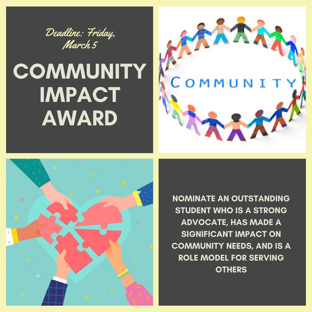 MeredithSLS's tweet photo. The Community Impact Award recognizes a Meredith student who has exhibited significant dedication to civic engagement and who has had a deep and lasting impact at Meredith College and in the wider community.
Follow the link to the nomination form: https://t.co/Q7F8CqCOTJ https://t.co/VdXOiAahud