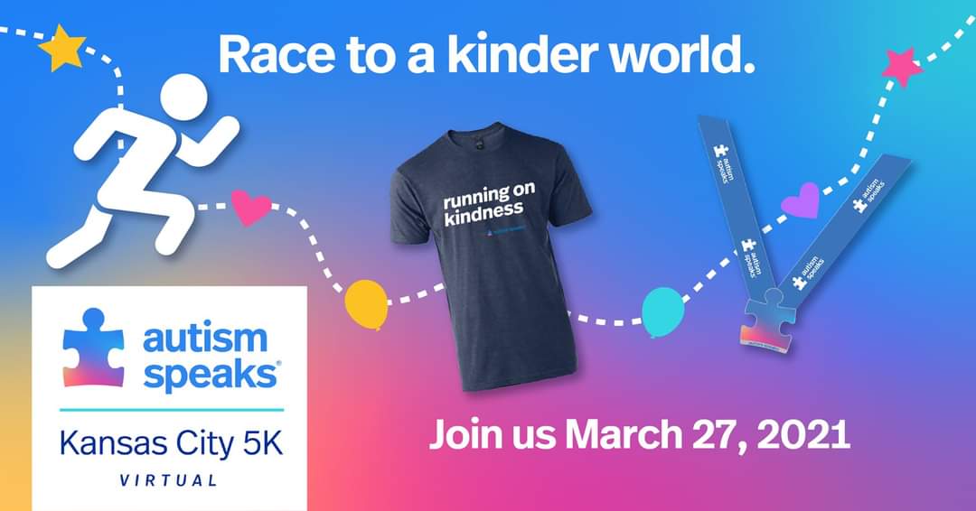The shirt and the medal for registering and participating in the virtual 5k! Did you know that every runner gets these? 
Also, you can encourage anyone, anywhere to run, walk, crawl or roll with us!!!
act.autismspeaks.org/site/TR?fr_id=…