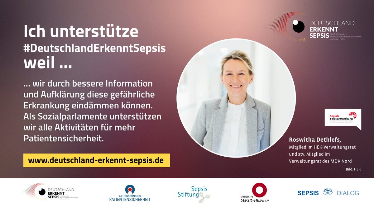 Die Selbstverwalterinnen und Selbstverwalter der #Ersatzkassen unterstützen die Aufklärungskampagne #DeutschlandErkenntSepsis. Mehr Infos: deutschland-erkennt-sepsis.de