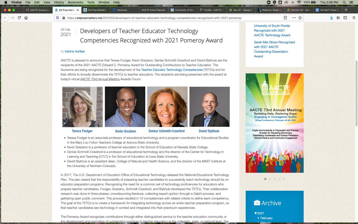 Please join us in congratulating Denise @SchmidtCrawford for being part of a team to receive the @AACTE Edward C. Pomeroy Award for Outstanding Contributions to Teacher Education!