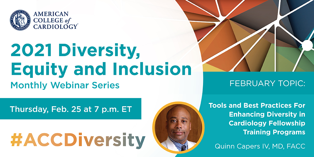 American College of Cardiology (@accintouch) on Twitter photo Don't forget to tune in at 7 p.m. ET for tonight's DE&I webinar! Learn from <a href="/DrQuinnCapers4/">Quinn Capers, IV</a> about how to develop a diverse fellowship training program. The presentation will be followed by a live discussion and Q&A. Register now: bit.ly/3dynklI #ACCDiversity Don't forget to tune in at 7 p.m. ET for tonight's DE&I webinar! Learn from <a href="/DrQuinnCapers4/">Quinn Capers, IV</a> about how to develop a diverse fellowship training program. The presentation will be followed by a live discussion and Q&A. Register now: bit.ly/3dynklI #ACCDiversity