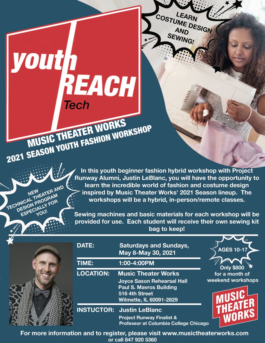 I will be teaching a socially distancing Fashion Workshop this May! Check it out and enroll! musictheaterworks.com/youthreach-tec…