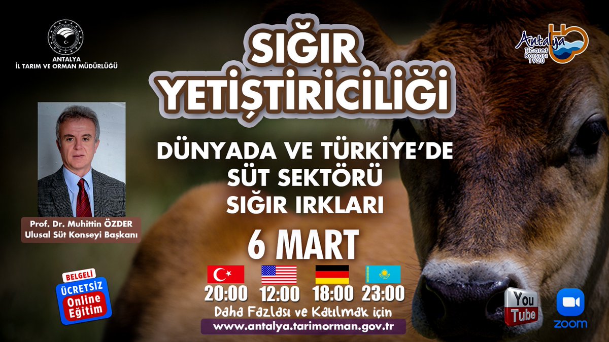 #SIĞIR YETİŞTİRİCİLİĞİ

<a href="/antalyaborsa/">Antalya Ticaret Borsası</a> işbirliğimizle başlıyor

Ulusal Süt Konseyi Başkanı Prof.Dr.Muhittin Özder'le #online eğitim

Kayıt linki;

forms.gle/6iqzNcn2GQpYGa… 

<a href="/gokhankaraca_/">Gökhan Karaca</a> <a href="/alicandir/">ALİ ÇANDIR</a> <a href="/ersinyazici1/">Ersin YAZICI</a> <a href="/bekirpakdemirli/">Dr. Bekir Pakdemirli</a>

🗓 06-07-13-14/03.2021
🕙 20:00 

#GelecekTarımda
