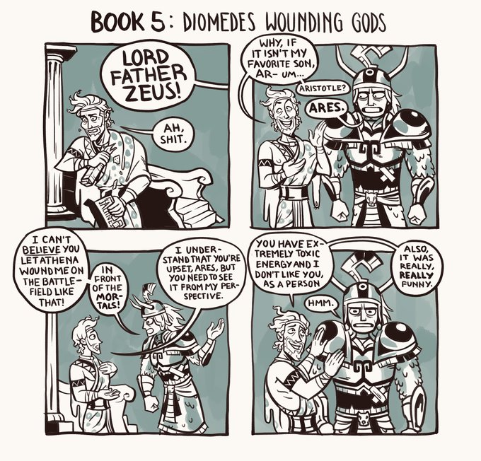 books 5-8. ancient mycenaean dueling customs are occasionally indistinguishable from avian courting rituals 