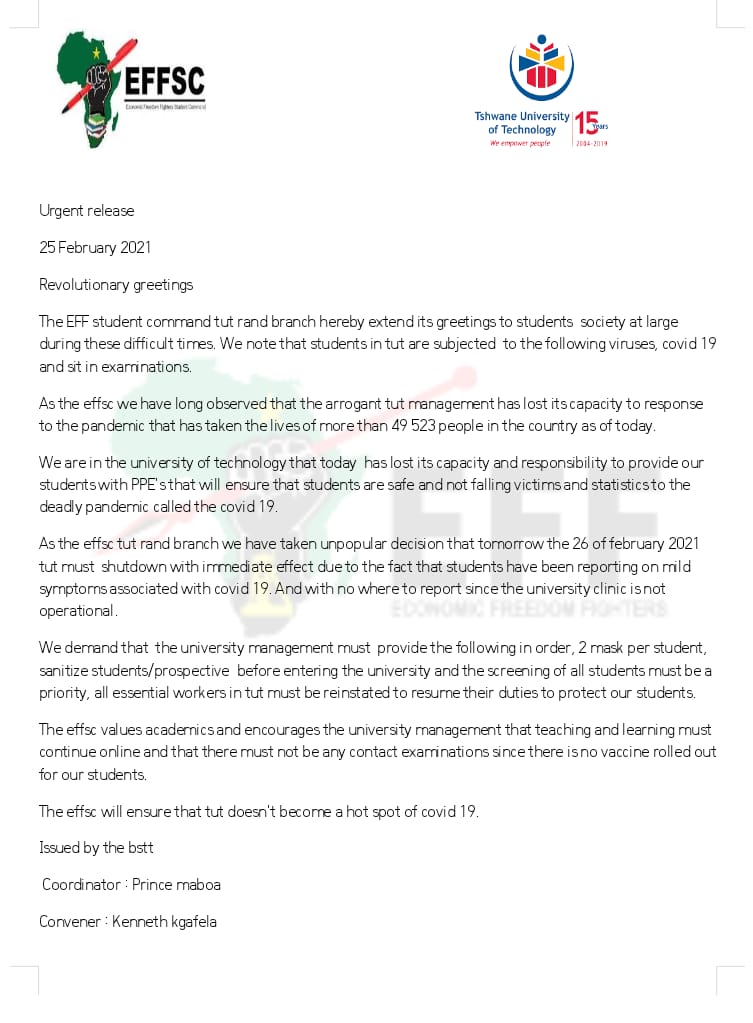 effsctutrand's tweet photo. #SizofundaNgenkani2021
#TUTshutDown https://t.co/MkR2U2aCiq