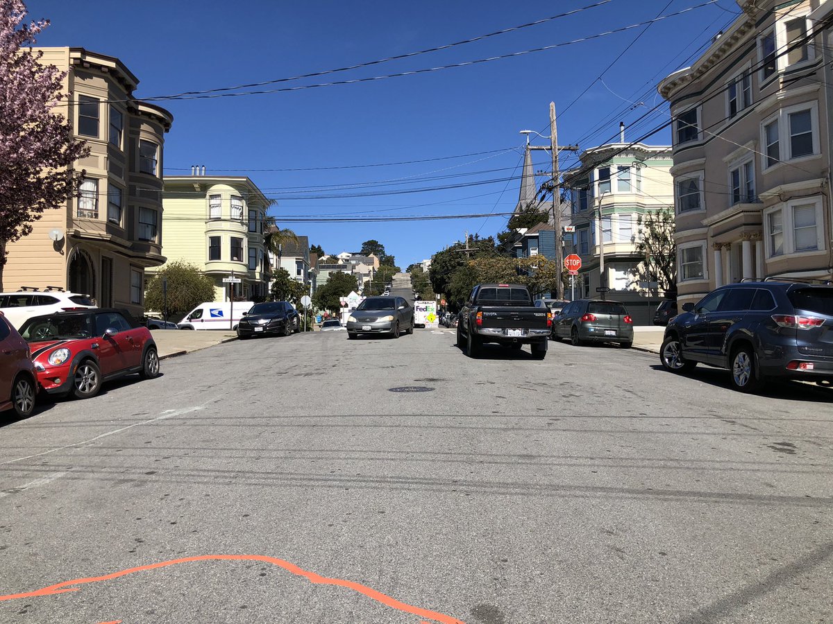 drivingmzstacey's tweet photo. @Waymo @LilithAutomata Cool! And thank you @Waymo for doing what humans seem to be incapable of - avoiding the Slow Streets. I was on #SlowSanchez to check out the new @AmosGoldbaum street mural and I don’t know how he stayed alive painting it. So many cars did not care about the Slow Street. https://t.co/CRJfY4dMSW