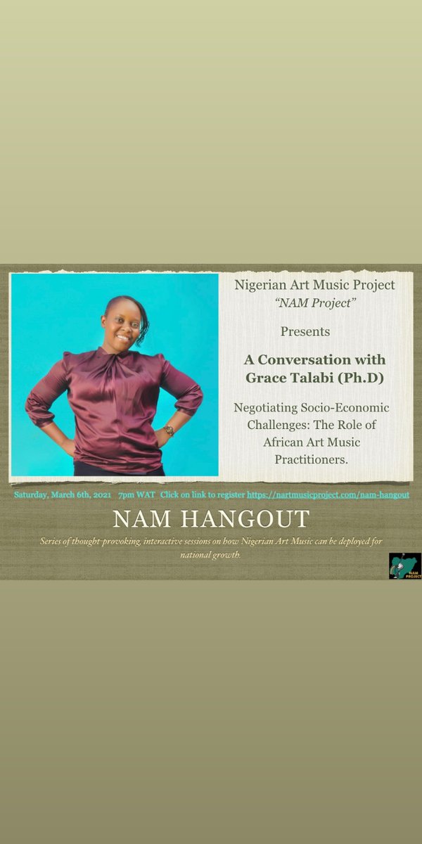 art_nigerian's tweet photo. A conversation with @GraceTalabi1 
Register here https://t.co/rUSibNEJDt
#namproject #namhangout https://t.co/E6g9OlYtiD