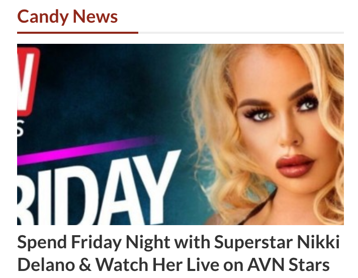 TheRubPR's tweet photo. Start the weekend off right with superstar @nikkidelano &amp; see her for FREE on AVN's Friday Night Live! Get 41 at @candyadult:
https://t.co/SH5P0ZXD5U https://t.co/zkp4jghGC7
