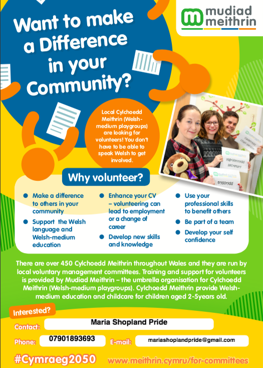 Do you have some free time to help your local community? Would you like to meet new people and gain new skills? I am looking for a volunteer to be the Chairperson for <a href="/CylchYCoed/">CylchYCoed</a>. You do not have to speak Welsh to fulfil this role. Please contact me. Diolch!