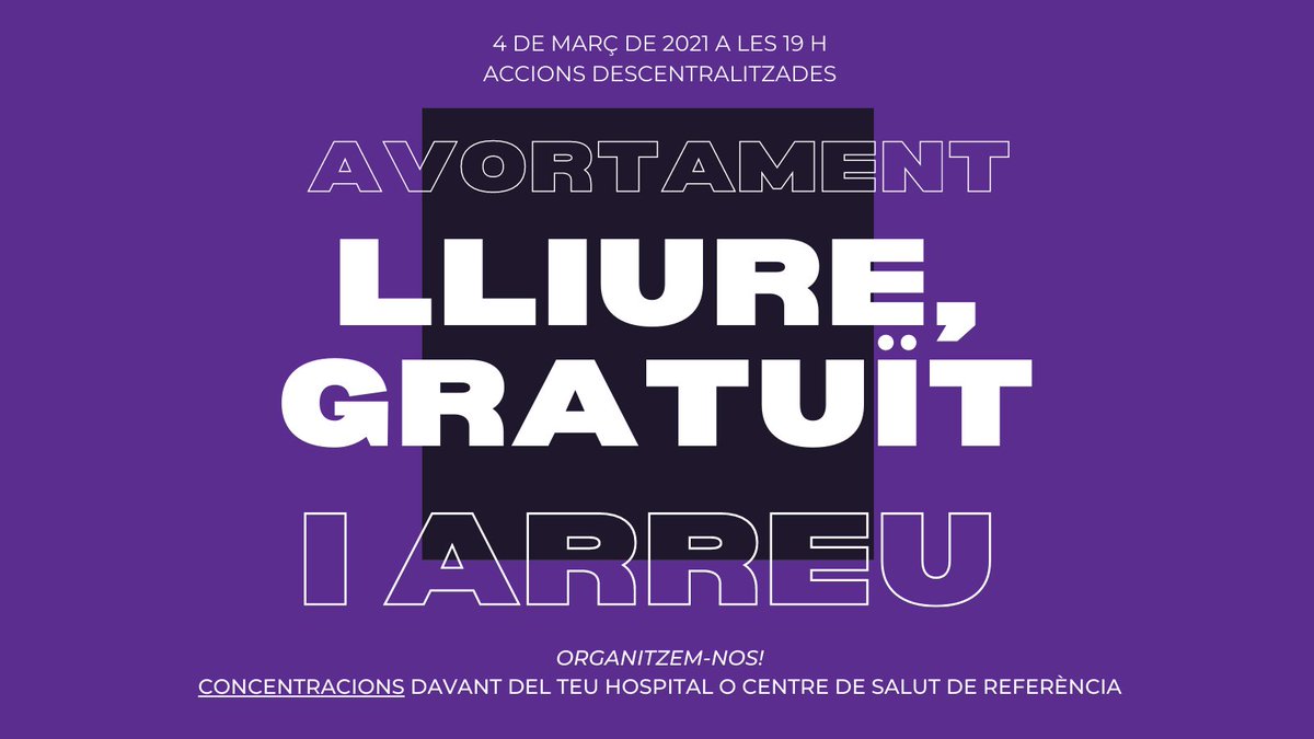 ✊🏾 Pel dret a l'avortament lliure, gratuït i arreu de Catalunya!

📅 4 de març a les 19 h
📌 Accions descentralitzades

Organitzem-nos! 👉🏾 Concentracions davant del teu hospital o centre de salut de referència!

📑 Comunicat: bit.ly/4MarçDretAlPro…