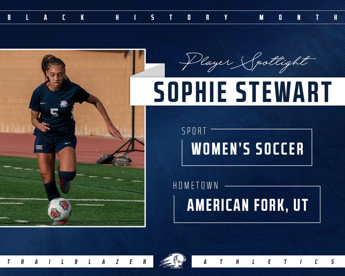 DixieStateSAAC's tweet photo. Our Next spotlight in honor of Black History Month is Standout Soccer Player Sophie Stewart‼️. Sophie is a Senior and a current nursing Major, planning to graduate this Spring 👏🏾. We are honored for all that Sophie has done for our DSU W. Soccer program ⚽️and DSU Athletics. https://t.co/cFx6W0597f