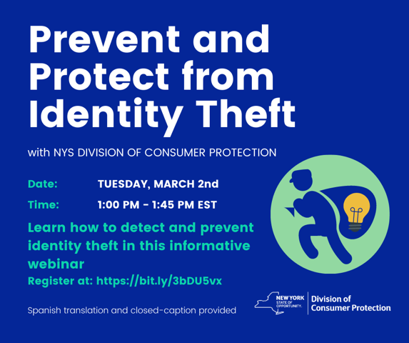 NYSConsumer's tweet photo. Next week is National Consumer Protection Week, a week designed to highlight consumer rights. Join us for 2 virtual events.
 
-3/2 at 1pm: Prevent and Protect From Identity Theft 
-3/4 at 6pm: Savvy Shopping Tips for Smart Consumers
 
Register here for 3/2 https://t.co/DJyrHSV1xB https://t.co/I4ubLWzk2i