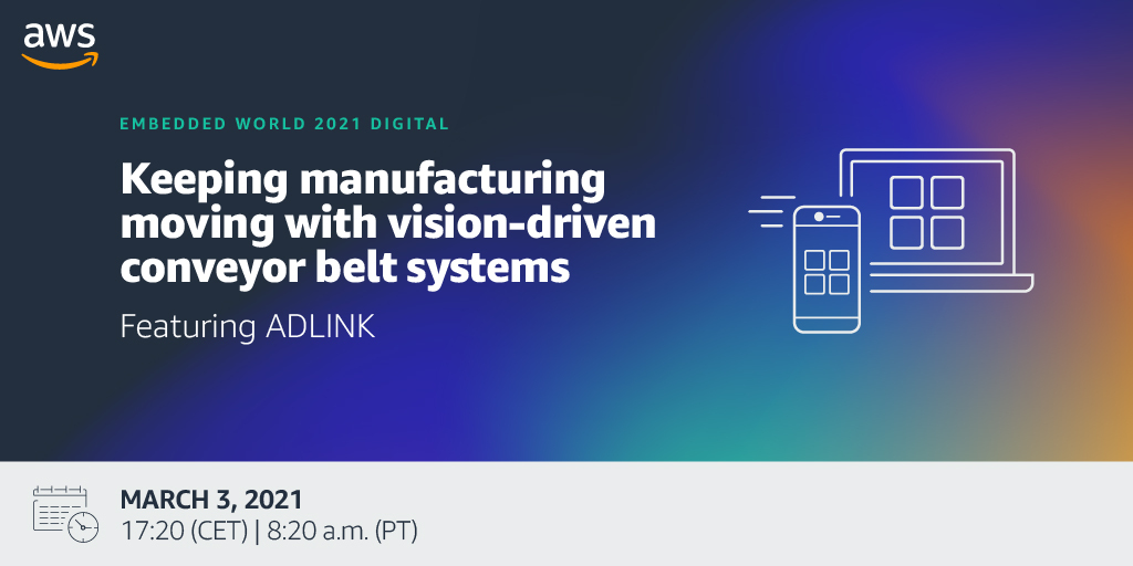 Join Rob Boville and <a href="/AWS/">Amazon Web Services</a> for a *live* demo on #ComputerVision-driven conveyor belt systems for #IntelligentManufacturing.   
#ew21 #ew21DIGITAL #nodresscode okt.to/a4slkC