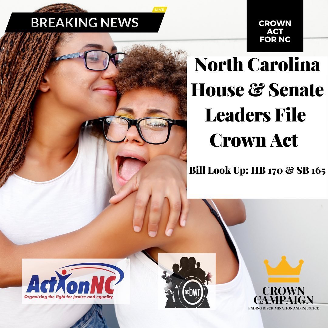 Did you hear? The CROWN Act was filed today in North Carolina’s House and Senate 🎉👑 Thanks @kandienchouse and Senators @nataliefornc @deaconomist for your leadership. @crowncampaign 
#NCPolicy #EndRacialDiscrimination  #EndHairDiscrimination #Hair #HairStory #NCBlackWomen