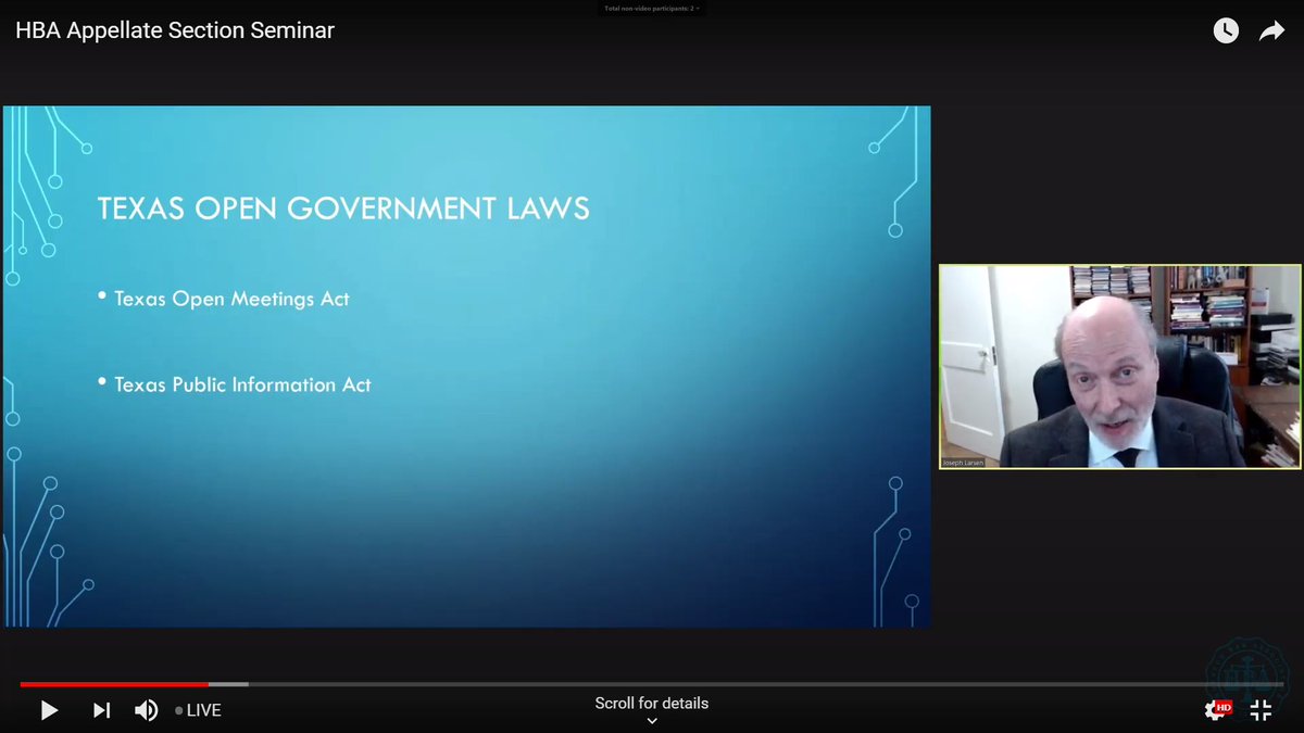 HBA_Appellate's tweet photo. Thanks to Joseph R. Larsen for our recent virtual CLE event on "Sovereign Immunity, Declaratory Judgments and Open Government"!  Great learning opportunity!  Please join us for our next event.

#appellatetwitter #Tbt https://t.co/JjnaqOvamB