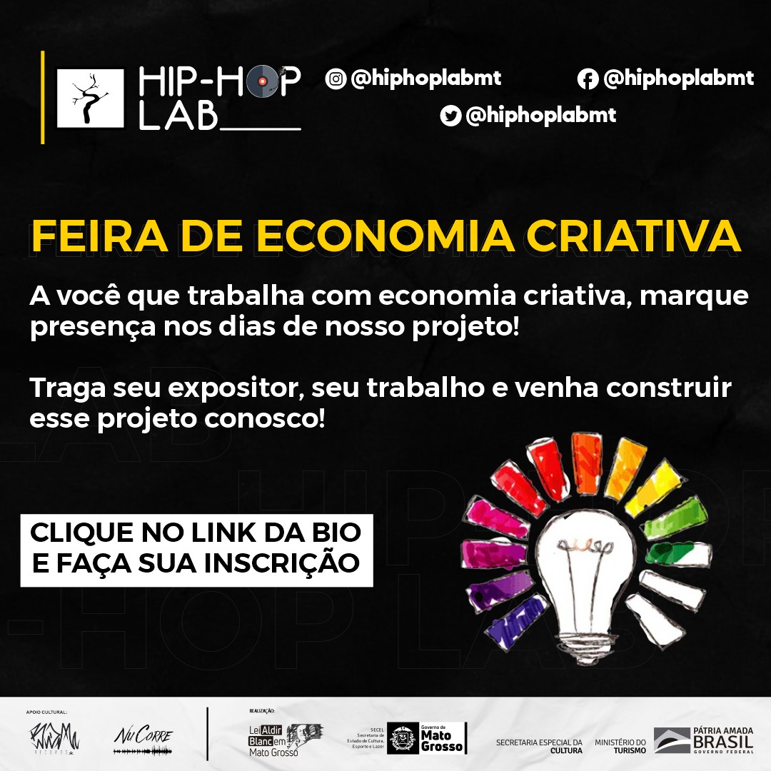 hiphoplabmt's tweet photo. Faça parte de nosso projeto!
Se inscreva no link na bio.

#hiphop #hiphopbrasil #araguaia #barradogarças #matogrosso #rap #repente #breakingdance #capoeira #discotecagem #grafite #aldirblanc #nucorre #bdm https://t.co/WX3ROFQm8g
