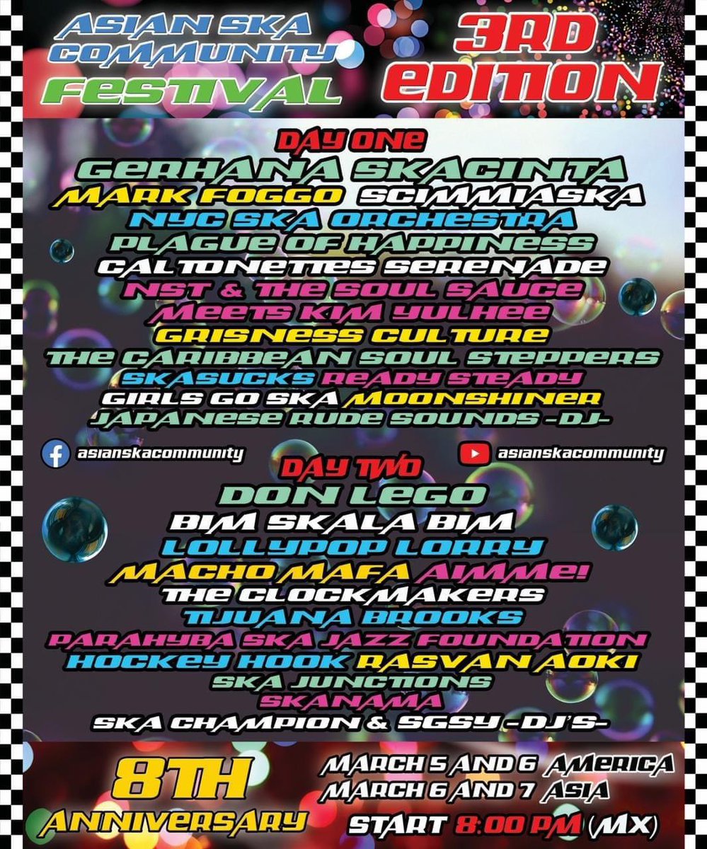 🔥 <a href="/Asian_Ska_C/">Asian Ska Community</a> festival 🔥

Estamos muy felices de poder representar a México 🇲🇽 en este increíble festival, ¡Nos vemos (virtualmente) en marzo!
