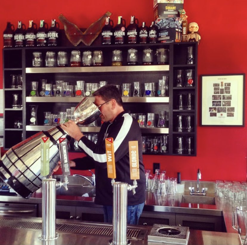 villagebrewery's tweet photo. #TBT to when the Grey Cup made a visit to @villagebrewery.  Nothing tastes better than victory...particularly when the iconic cup contains some delicious craft brew. Here’s hoping that Village Tom will be drinking from that special chalice again soon. #GoStampsGo https://t.co/ZbQaWO26l5