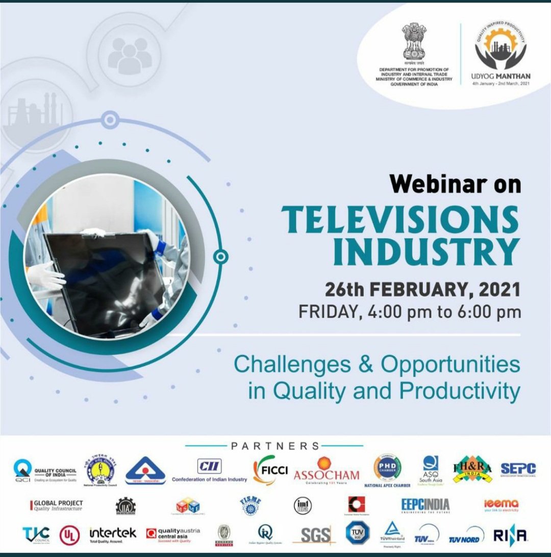 Join today #webinar on Television Industry 4-6pm #UdyogManthan 
#npcindia #NPC_INDIA_GOV