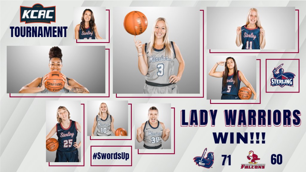 .<a href="/SCWarriorWBB/">Sterling College Women’s Basketball</a> - LADY WARRIORS WIN!!! #1 Sterling takes down #9 Friends to move on to the Semifinals of the KCAC Tournament! The Lady Warriors will now host #5 Kansas Wesleyan University on Saturday, February 27th at 7:00 PM. #UnfinishedBusiness #SwordsUp #KCACwbb ⚔️🏀