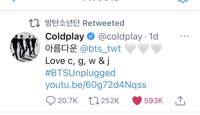 dancing_mang's tweet photo. 210226 #btslog Apparently Coldplay don’t think the cover was sacrilege. Also, apparently BTS were reading Twitter last night @bts_twt #Bayern3Racist #Bayern3Apologize https://t.co/8a4HD8O8OR