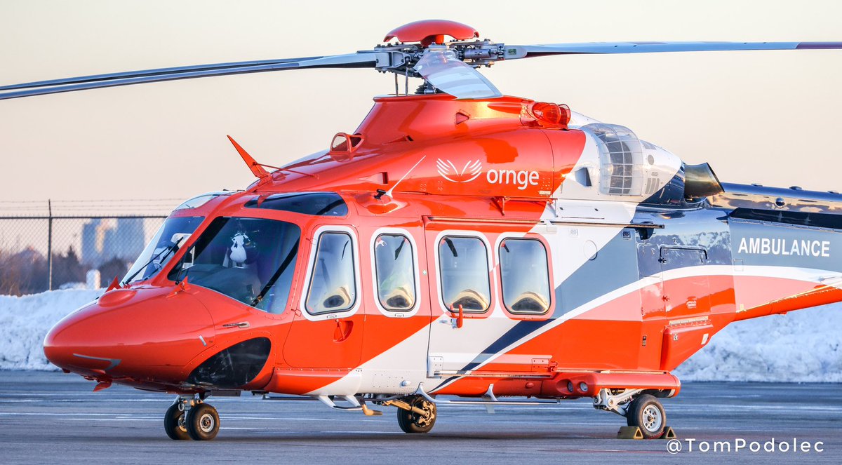 TomPodolec's tweet photo. NEW COLOURS Ornge air ambulance arrived in Toronto with a
sharp looking fresh new look. Stopped into Toronto Pearson for a visit with customs before heading home to the Toronto Island. 
C-GYNL Agusta Westland AW139 https://t.co/y2QFV9A7Wl