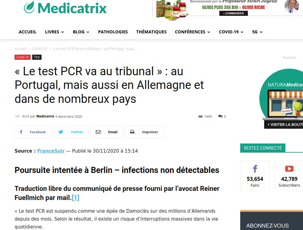 Ce qui permet de faire croire à l'existence de la pandémie. Ce qui justifie les mesures liberticides et les campagnes de vaccinations avec des produits dangereux.Etc.Et au final, il est donc tout-à-fait cohérent de lancer des actions en justice sur ce thème.21/n