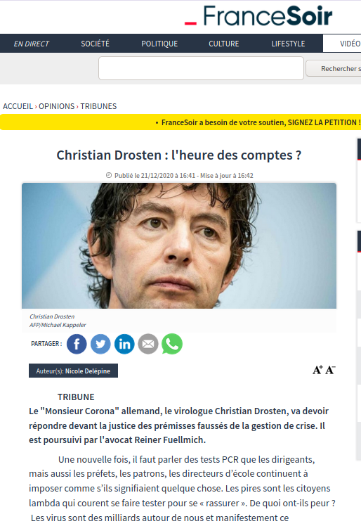 Ce qui permet de faire croire à l'existence de la pandémie. Ce qui justifie les mesures liberticides et les campagnes de vaccinations avec des produits dangereux.Etc.Et au final, il est donc tout-à-fait cohérent de lancer des actions en justice sur ce thème.21/n