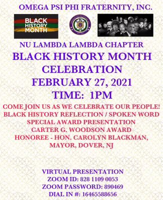 JerseyCityQues's tweet photo. Please join us this Saturday @ 1PM for our virtual Black History Month program. #JerseyBruhz #ΩΨΦ #NΛΛ #2ndD #JerseyCityOmegas #FIETTS #RQQ #OmegaPsiPhi #DaBruhz
#TheNLLRevolutionWillNotBeTelevised https://t.co/WqhtpcJWHv