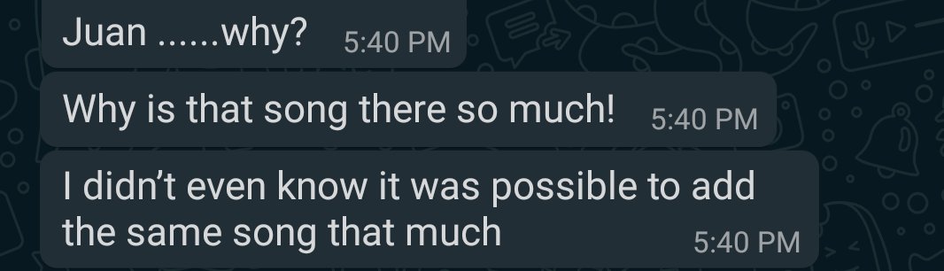 eljunso's tweet photo. I created a playlist for a short trip with friends and of course I had to make it temazo after temazo after temazo.
It's getting a good response so far 😌 @llorarypintar93 @ndreaAshley https://t.co/uNAJdu4bbu