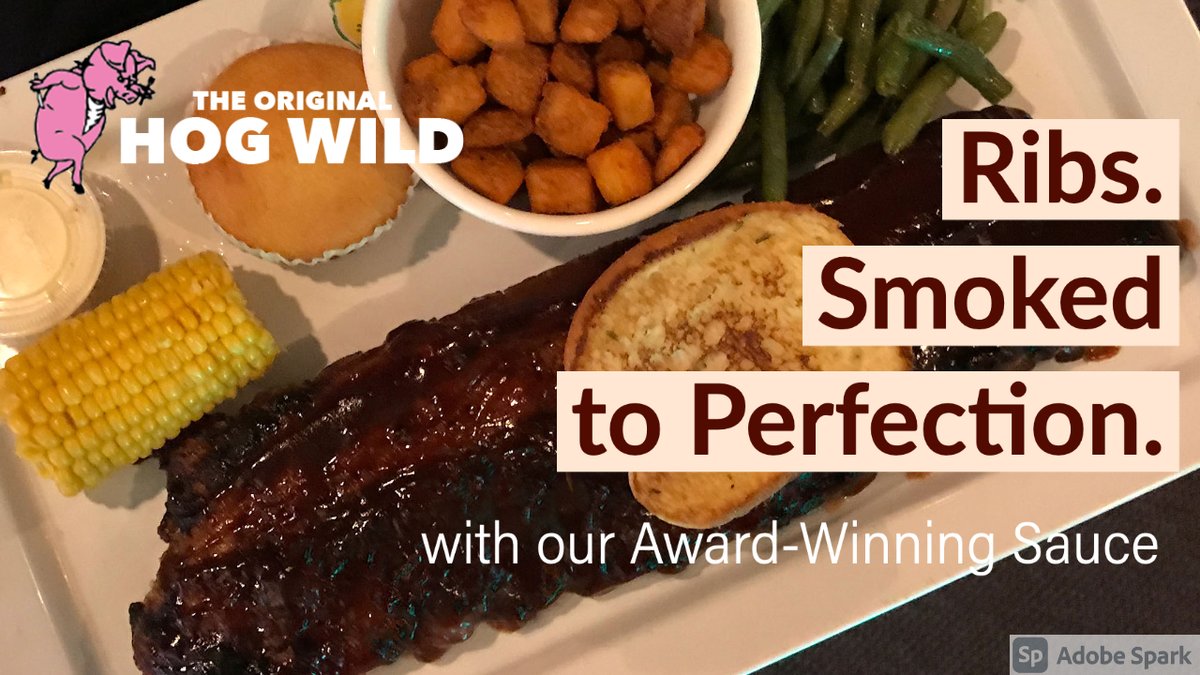 TheHogWild's tweet image. Have you tried our Ribs? If you like ribs that are smoked to perfection and covered in our award-winning sauce, you gotta try these! $24.95 full slab dinner, $15.90 half slab dinner.  Served with potato and side. #Homemade #SimpleButDelicious #TryItToday #Favorites #ComfortFood