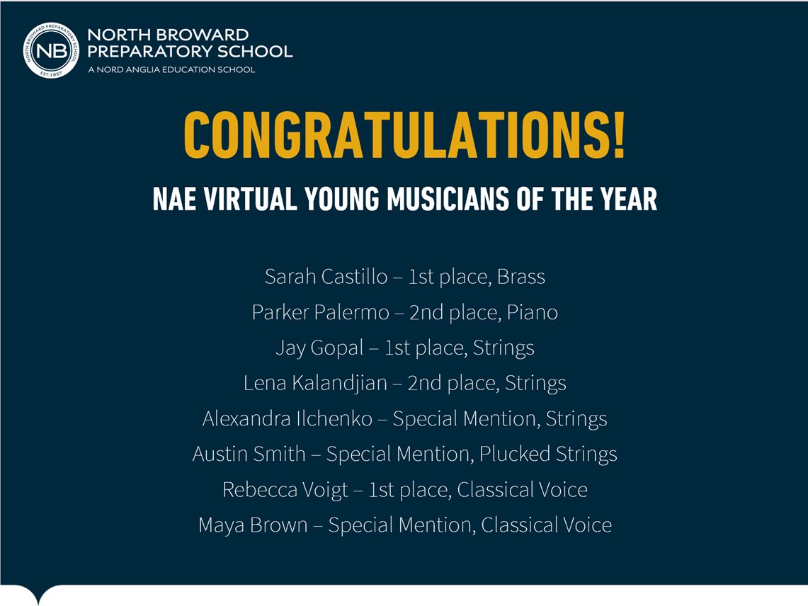 So proud of these outstanding NB musicians for placing as winners across so many different instrument groups in the NAE Musician of the Year competition!