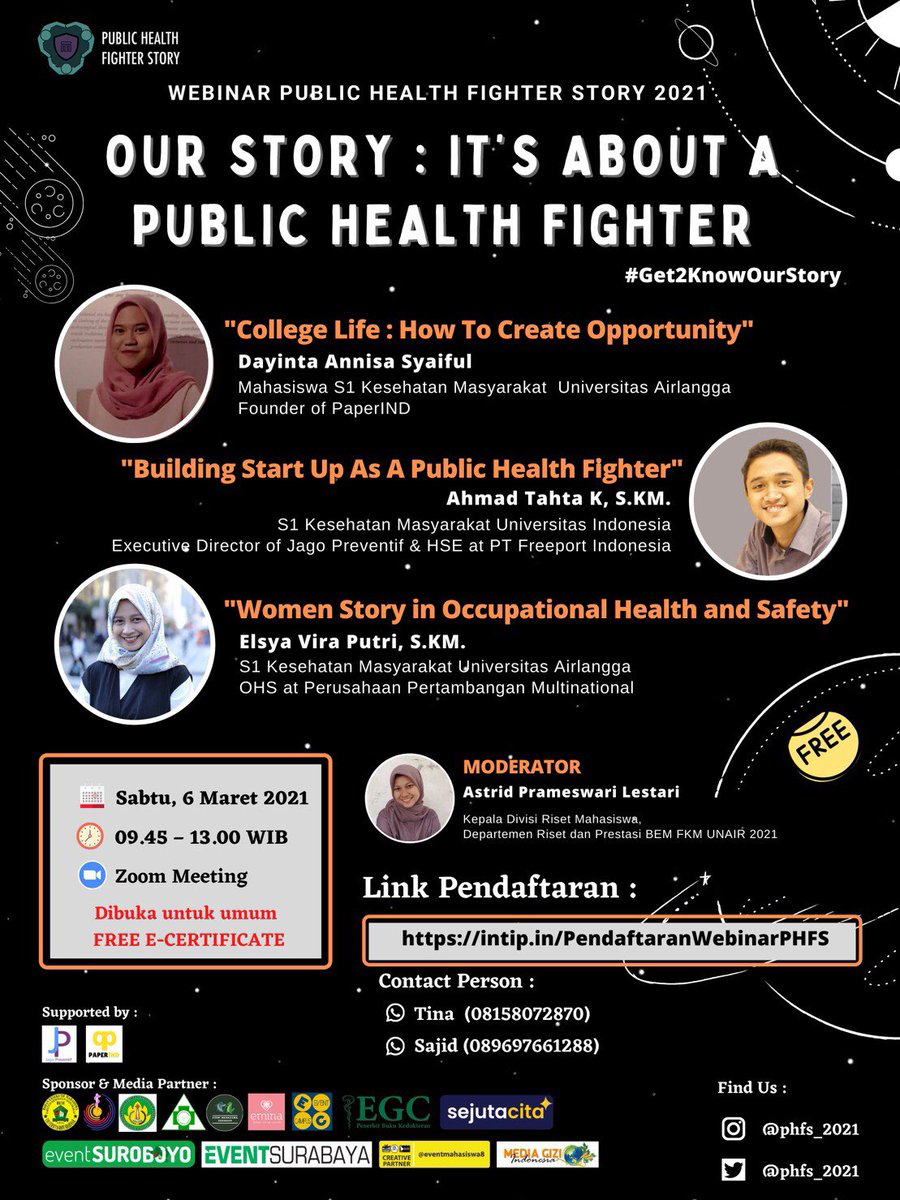 phfs_2021's tweet photo. [WEBINAR PUBLIC HEALTH FIGHTER STORY 2021]

Public Health Fighter present OUR STORY : IT'S ABOUT A PUBLIC HEALTH FIGHTER

Halo kalian pelajar kelas 12 pejuang PTN dan Sarjana Kesehatan Masyarakat!! https://t.co/4jiKpvGwjY