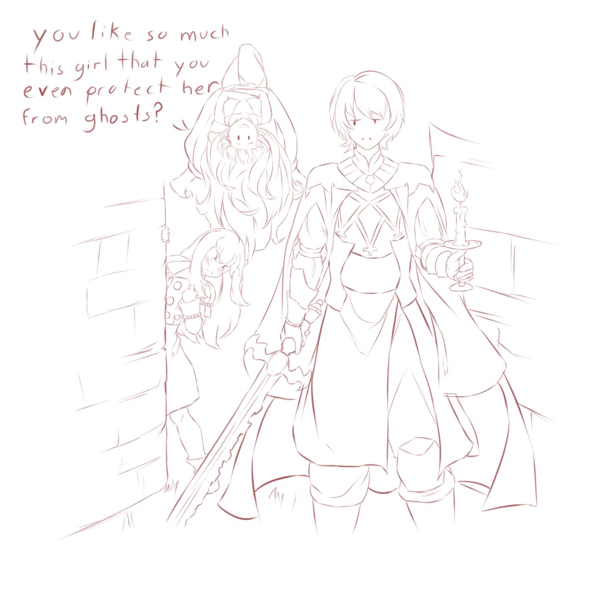 HectarYecgaa's tweet photo. The day 4 of #bysitheaweek 
GhOsTS.
Glad that Lysi can't see Sothis behind her
#fe3h https://t.co/KjqxNpYNfY