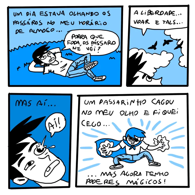 uma ideia de gibi q tive hj andando a caminho do trabalho olhando pra cima 