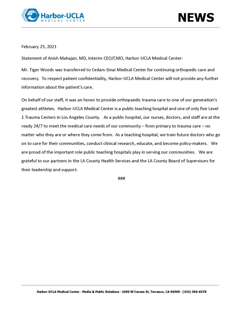 Statement of Anish Mahajan, MD, Interim CEO/CMO, Harbor-UCLA Medical Center: