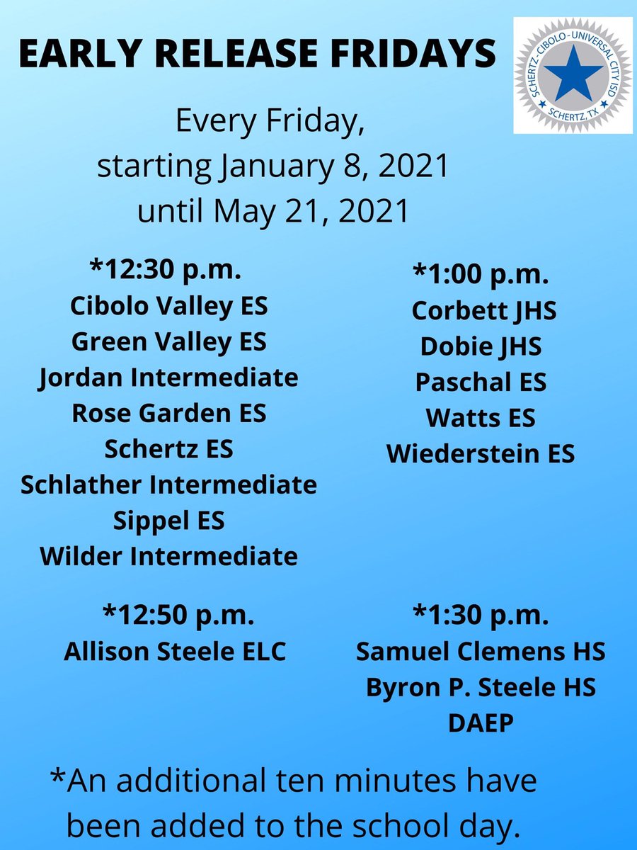 Reminder: tomorrow is an Early Release Day.