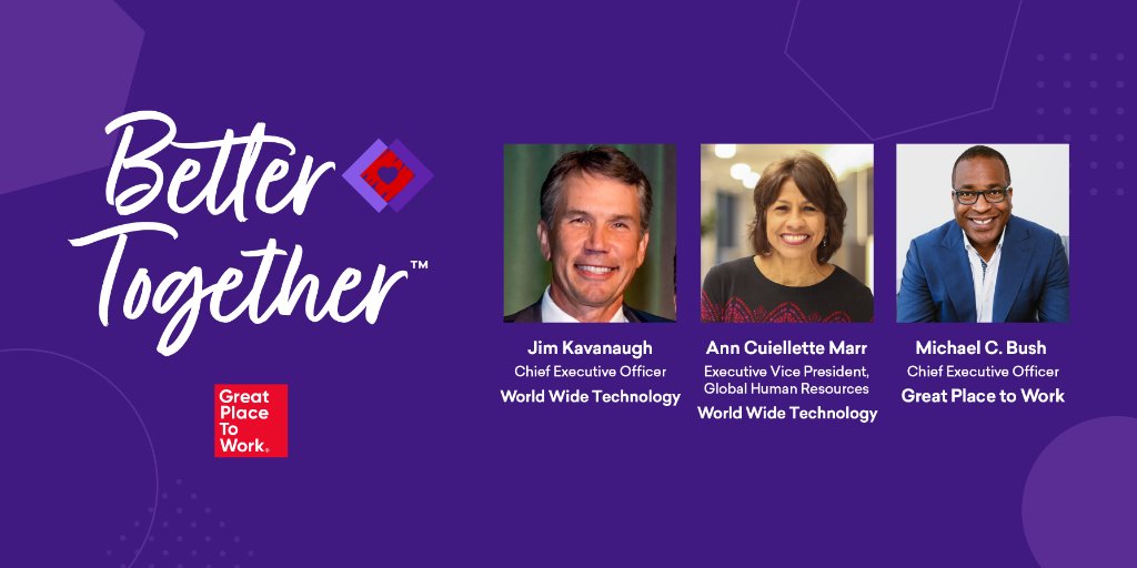 Join <a href="/jimpkavanaugh/">Jim Kavanaugh</a>, <a href="/AnnCuiellette/">Ann Cuiellette Marr</a> and myself tomorrow on the Better Together Conversation Series. Join us as we learn how they've adapted their listening strategies, expanded the <a href="/wwt_inc/">World Wide Technology</a> ERGs, and much more. #GPTW4ALL bit.ly/2NTcfAV